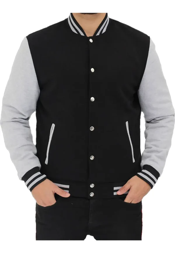 Men's Bomber Baseball Black and Grey Jacket